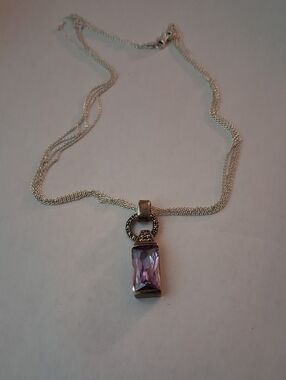 Silver  925 Necklace with Rectangular Light Purple Crystal Pendant